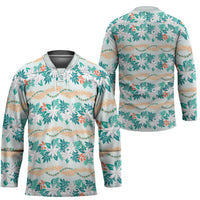 Monstera Tiare Plumeria Lei Pattern Hockey Jersey Teal Version LT01 - Polynesian Pride