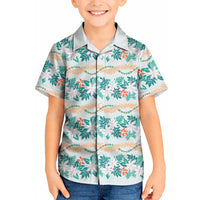 Monstera Tiare Plumeria Lei Pattern Kid Hawaiian Shirt Teal Version LT01 Kid Teal - Polynesian Pride