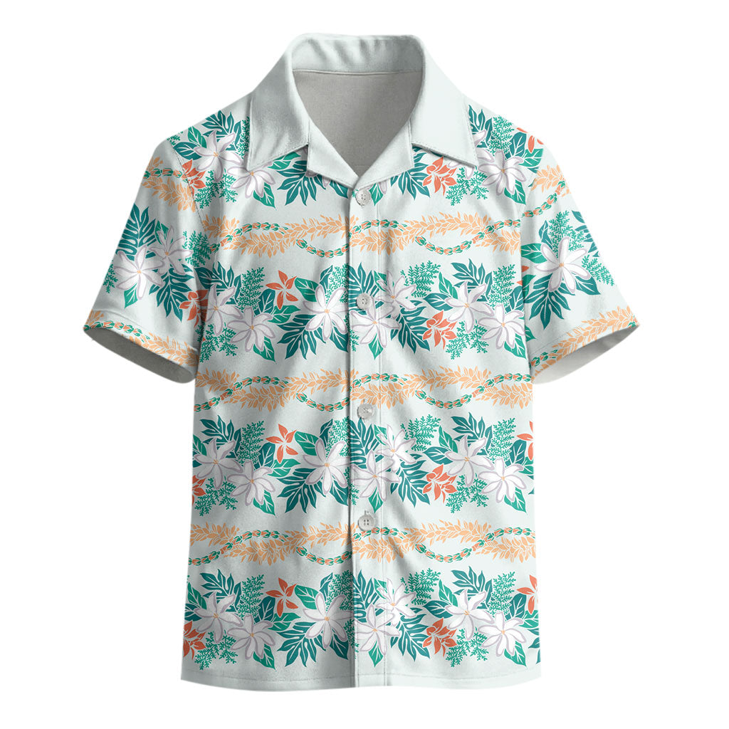 Monstera Tiare Plumeria Lei Pattern Kid Hawaiian Shirt Teal Version LT01 - Polynesian Pride