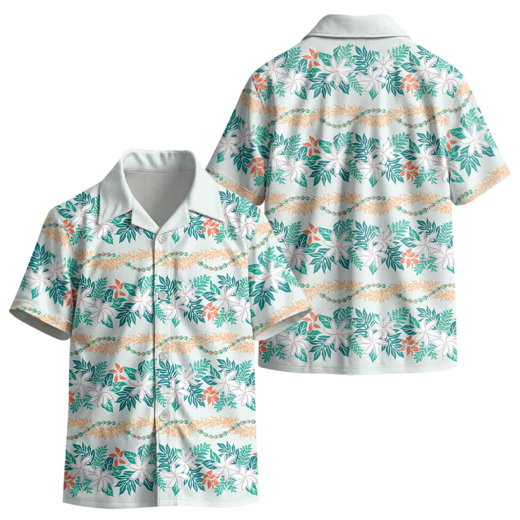 Monstera Tiare Plumeria Lei Pattern Kid Hawaiian Shirt Teal Version LT01 - Polynesian Pride