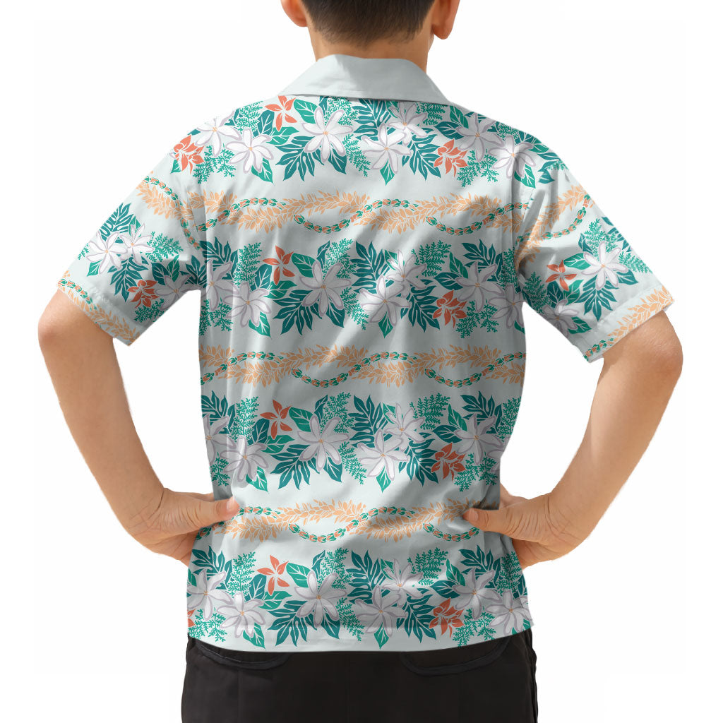 Monstera Tiare Plumeria Lei Pattern Kid Hawaiian Shirt Teal Version LT01 - Polynesian Pride