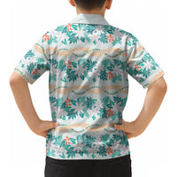 Monstera Tiare Plumeria Lei Pattern Kid Hawaiian Shirt Teal Version LT01 - Polynesian Pride