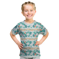 Monstera Tiare Plumeria Lei Pattern Kid T Shirt Teal Version LT01 Teal - Polynesian Pride
