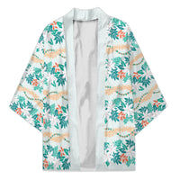 Monstera Tiare Plumeria Lei Pattern Kimono Teal Version LT01 Unisex Teal - Polynesian Pride