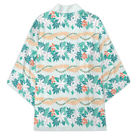 Monstera Tiare Plumeria Lei Pattern Kimono Teal Version LT01 - Polynesian Pride