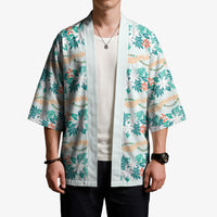 Monstera Tiare Plumeria Lei Pattern Kimono Teal Version LT01 - Polynesian Pride
