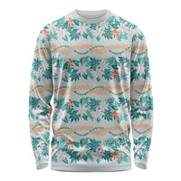 Monstera Tiare Plumeria Lei Pattern Long Sleeve Shirt Teal Version LT01 Unisex Teal - Polynesian Pride