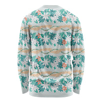 Monstera Tiare Plumeria Lei Pattern Long Sleeve Shirt Teal Version LT01 - Polynesian Pride