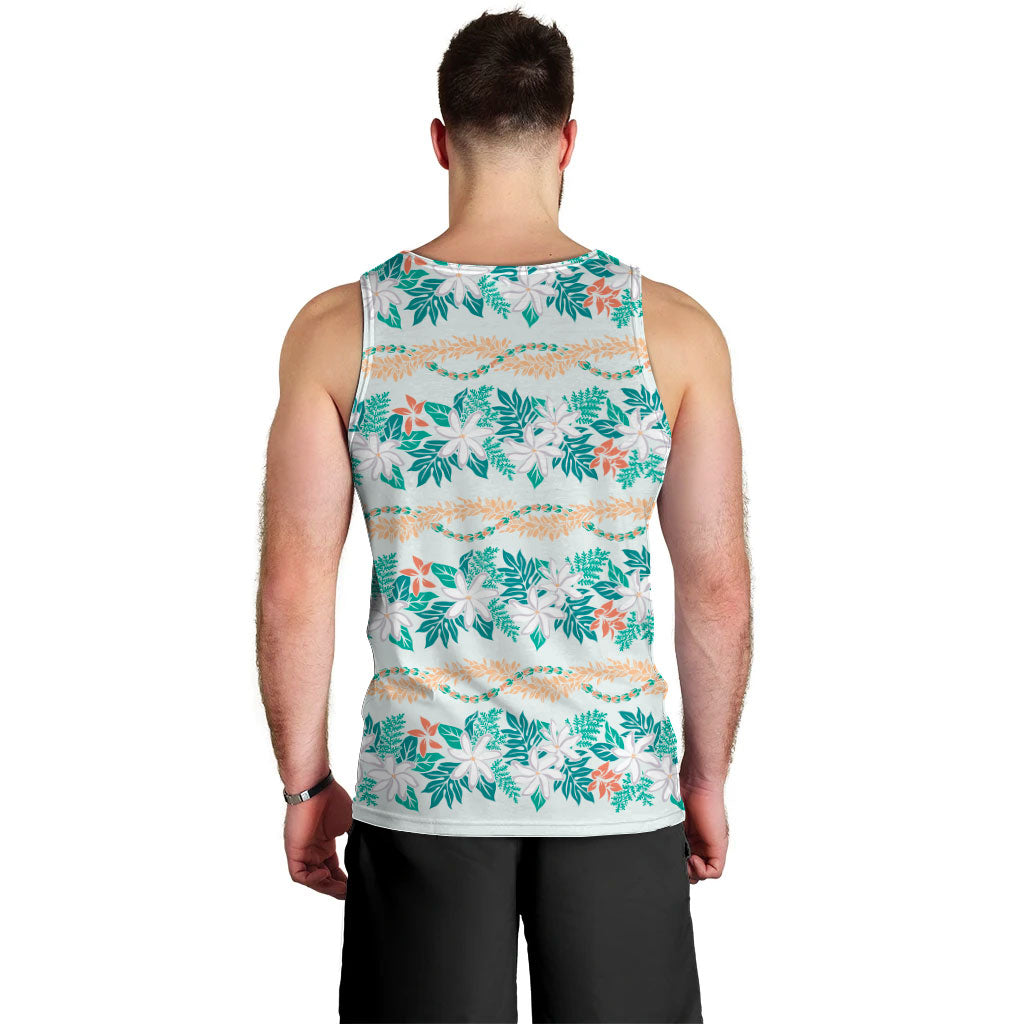 Monstera Tiare Plumeria Lei Pattern Men Tank Top Teal Version LT01 - Polynesian Pride
