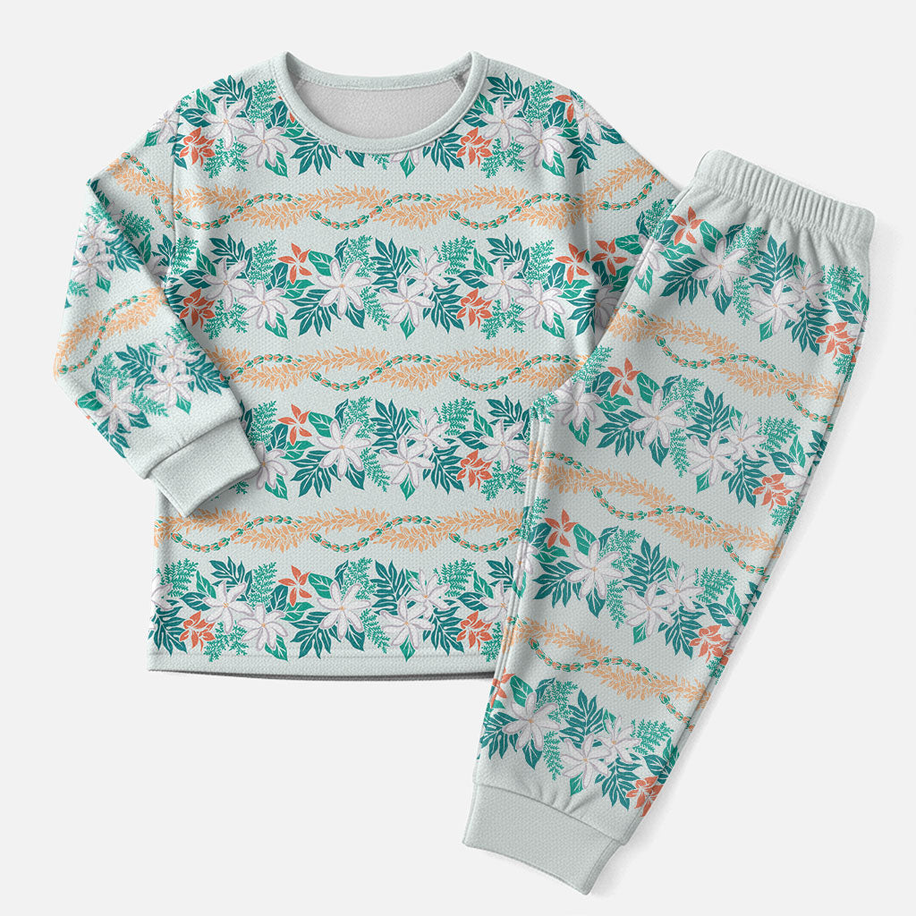 Monstera Tiare Plumeria Lei Pattern Christmas Pajama Set Teal Version LT01 Men Teal - Polynesian Pride