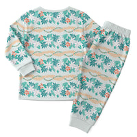 Monstera Tiare Plumeria Lei Pattern Christmas Pajama Set Teal Version LT01 - Polynesian Pride