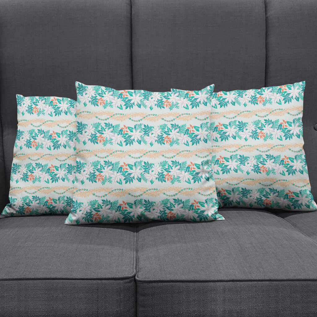 Monstera Tiare Plumeria Lei Pattern Pillow Cover Teal Version LT01 - Polynesian Pride