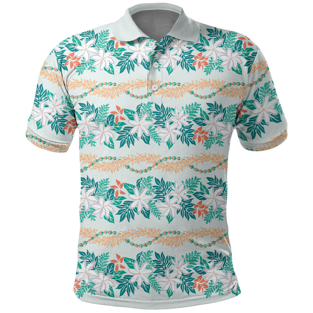 Monstera Tiare Plumeria Lei Pattern Polo Shirt Teal Version LT01 Teal - Polynesian Pride