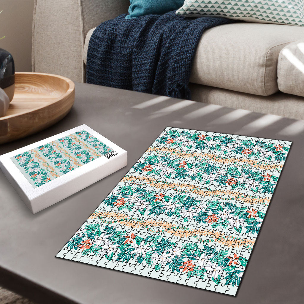 Monstera Tiare Plumeria Lei Pattern Puzzle Teal Version LT01 - Polynesian Pride