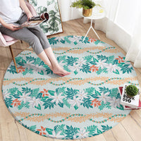 Monstera Tiare Plumeria Lei Pattern Round Carpet Teal Version LT01 - Polynesian Pride