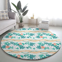 Monstera Tiare Plumeria Lei Pattern Round Carpet Teal Version LT01 - Polynesian Pride