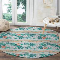 Monstera Tiare Plumeria Lei Pattern Round Carpet Teal Version LT01 - Polynesian Pride