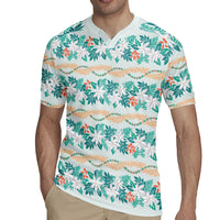 Monstera Tiare Plumeria Lei Pattern Rugby Jersey Teal Version LT01 - Polynesian Pride