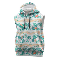 Monstera Tiare Plumeria Lei Pattern Sleeveless Hoodie Teal Version LT01 Teal - Polynesian Pride