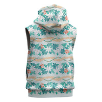 Monstera Tiare Plumeria Lei Pattern Sleeveless Hoodie Teal Version LT01 - Polynesian Pride