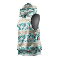Monstera Tiare Plumeria Lei Pattern Sleeveless Hoodie Teal Version LT01 - Polynesian Pride