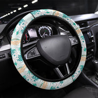 Monstera Tiare Plumeria Lei Pattern Steering Wheel Cover Teal Version LT01 Universal Fit Teal - Polynesian Pride
