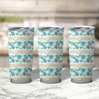 Monstera Tiare Plumeria Lei Pattern Tumbler Cup Teal Version LT01 - Polynesian Pride