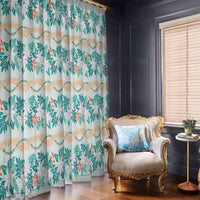 Monstera Tiare Plumeria Lei Pattern Window Curtain Teal Version
