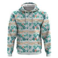 Monstera Tiare Plumeria Lei Pattern Zip Hoodie Teal Version LT01 Zip Hoodie Teal - Polynesian Pride