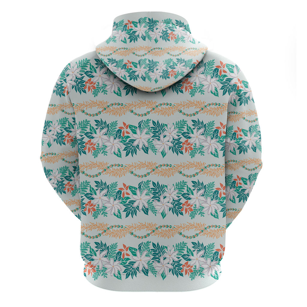 Monstera Tiare Plumeria Lei Pattern Zip Hoodie Teal Version LT01 - Polynesian Pride