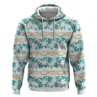 Monstera Tiare Plumeria Lei Pattern Zip Hoodie Teal Version LT01 Pullover Hoodie Teal - Polynesian Pride