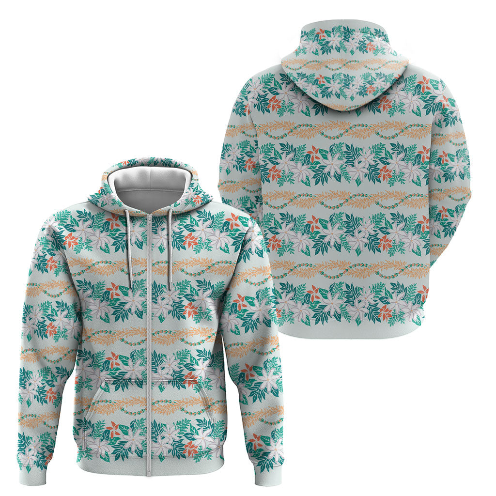 Monstera Tiare Plumeria Lei Pattern Zip Hoodie Teal Version LT01 - Polynesian Pride