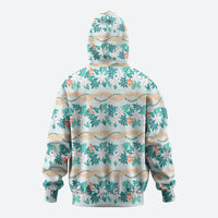Monstera Tiare Plumeria Lei Pattern Zip Hoodie Teal Version LT01 - Polynesian Pride
