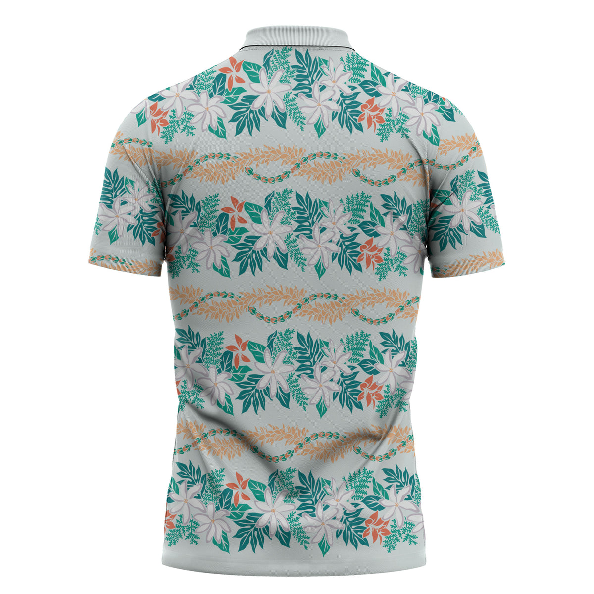 Monstera Tiare Plumeria Lei Pattern Zipper Polo Shirt Teal Version LT01 - Polynesian Pride