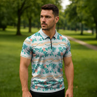 Monstera Tiare Plumeria Lei Pattern Zipper Polo Shirt Teal Version LT01 - Polynesian Pride