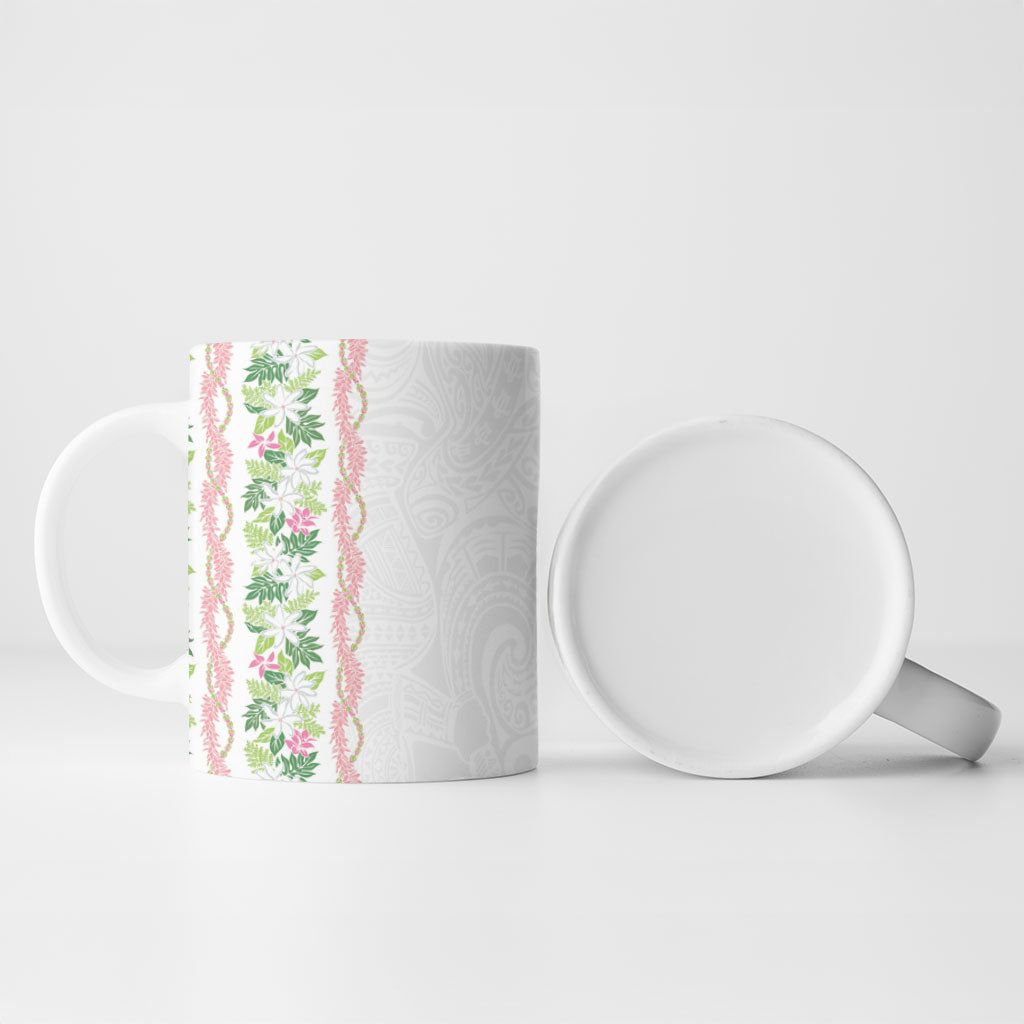 Monstera Tiare Plumeria Ceramic Mug Green Polynesian Pattern LT01 - Polynesian Pride