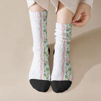Monstera Tiare Plumeria Crew Socks Green Polynesian Pattern