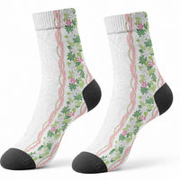 Monstera Tiare Plumeria Crew Socks Green Polynesian Pattern