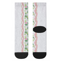 Monstera Tiare Plumeria Crew Socks Green Polynesian Pattern
