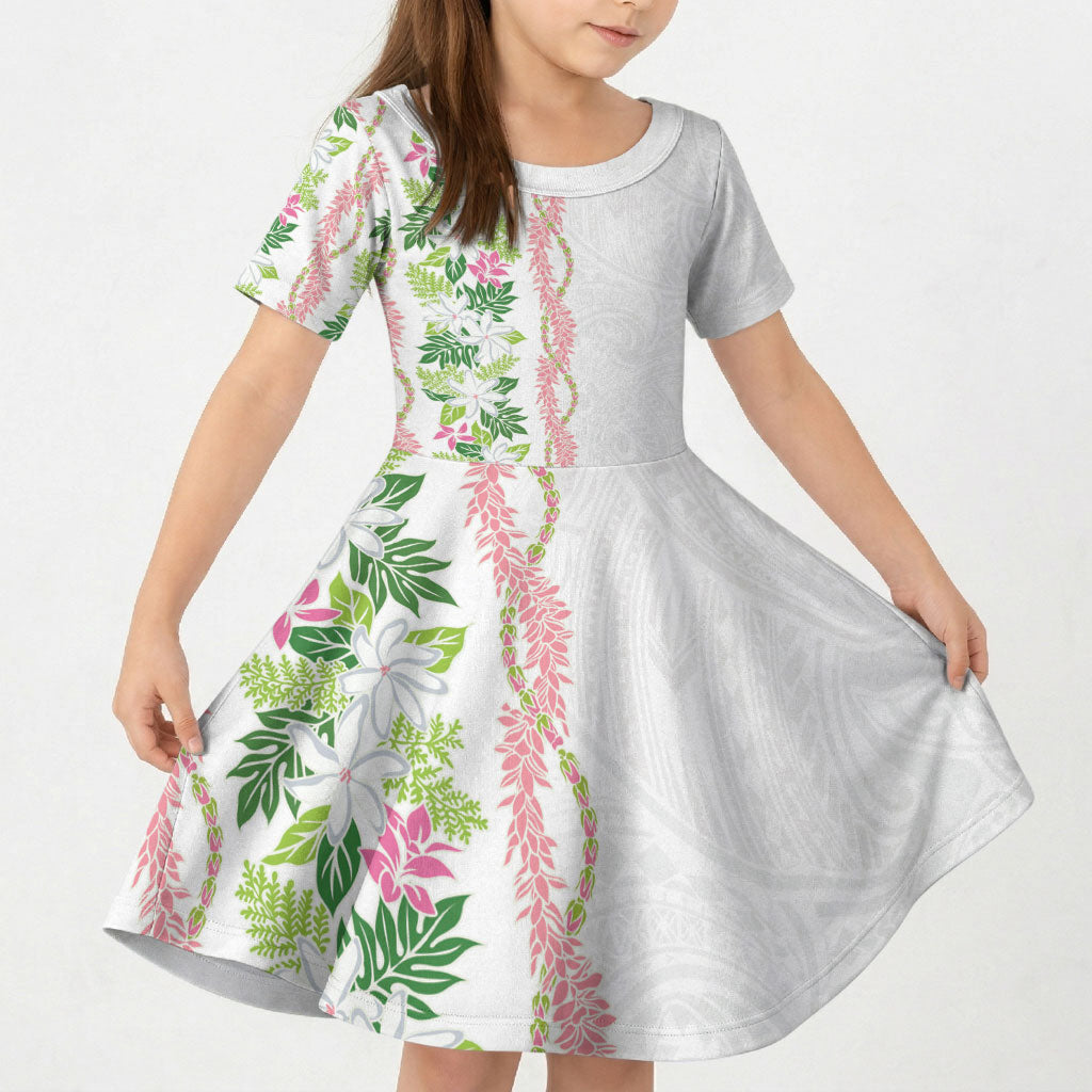 Monstera Tiare Plumeria Kid Short Sleeve Dress Green Polynesian Pattern LT01 KID Green - Polynesian Pride