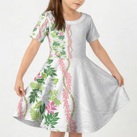 Monstera Tiare Plumeria Kid Short Sleeve Dress Green Polynesian Pattern LT01 KID Green - Polynesian Pride