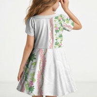 Monstera Tiare Plumeria Kid Short Sleeve Dress Green Polynesian Pattern LT01 - Polynesian Pride