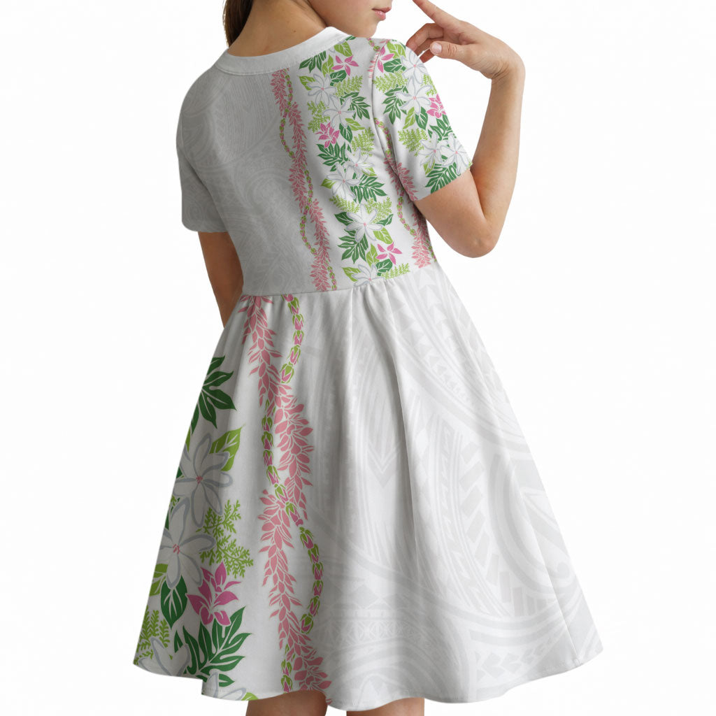 Monstera Tiare Plumeria Kid Short Sleeve Dress Green Polynesian Pattern LT01 - Polynesian Pride