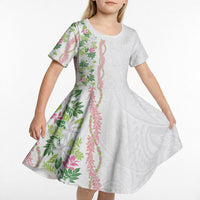Monstera Tiare Plumeria Kid Short Sleeve Dress Green Polynesian Pattern LT01 - Polynesian Pride