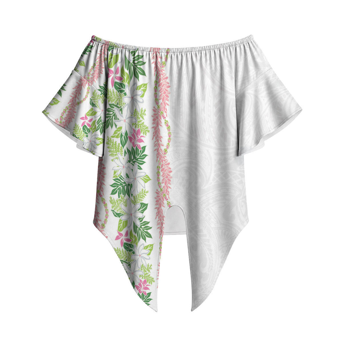 Monstera Tiare Plumeria Off Shoulder Wrap Waist Top Green Polynesian Pattern LT01 - Polynesian Pride