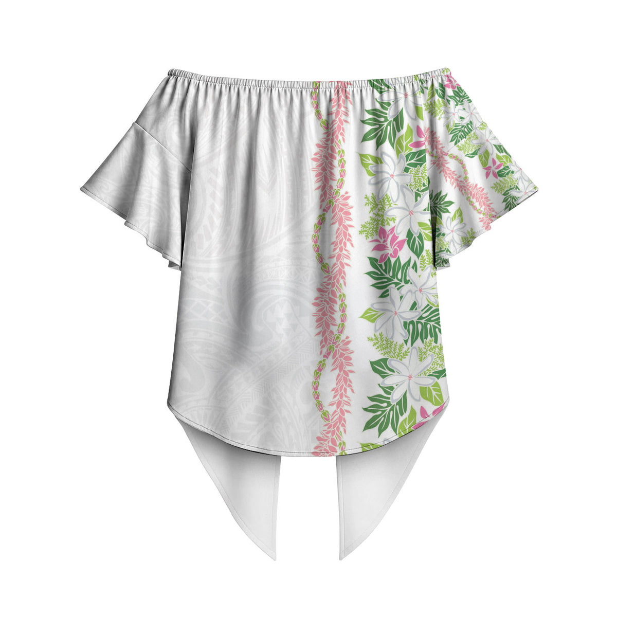 Monstera Tiare Plumeria Off Shoulder Wrap Waist Top Green Polynesian Pattern LT01 - Polynesian Pride