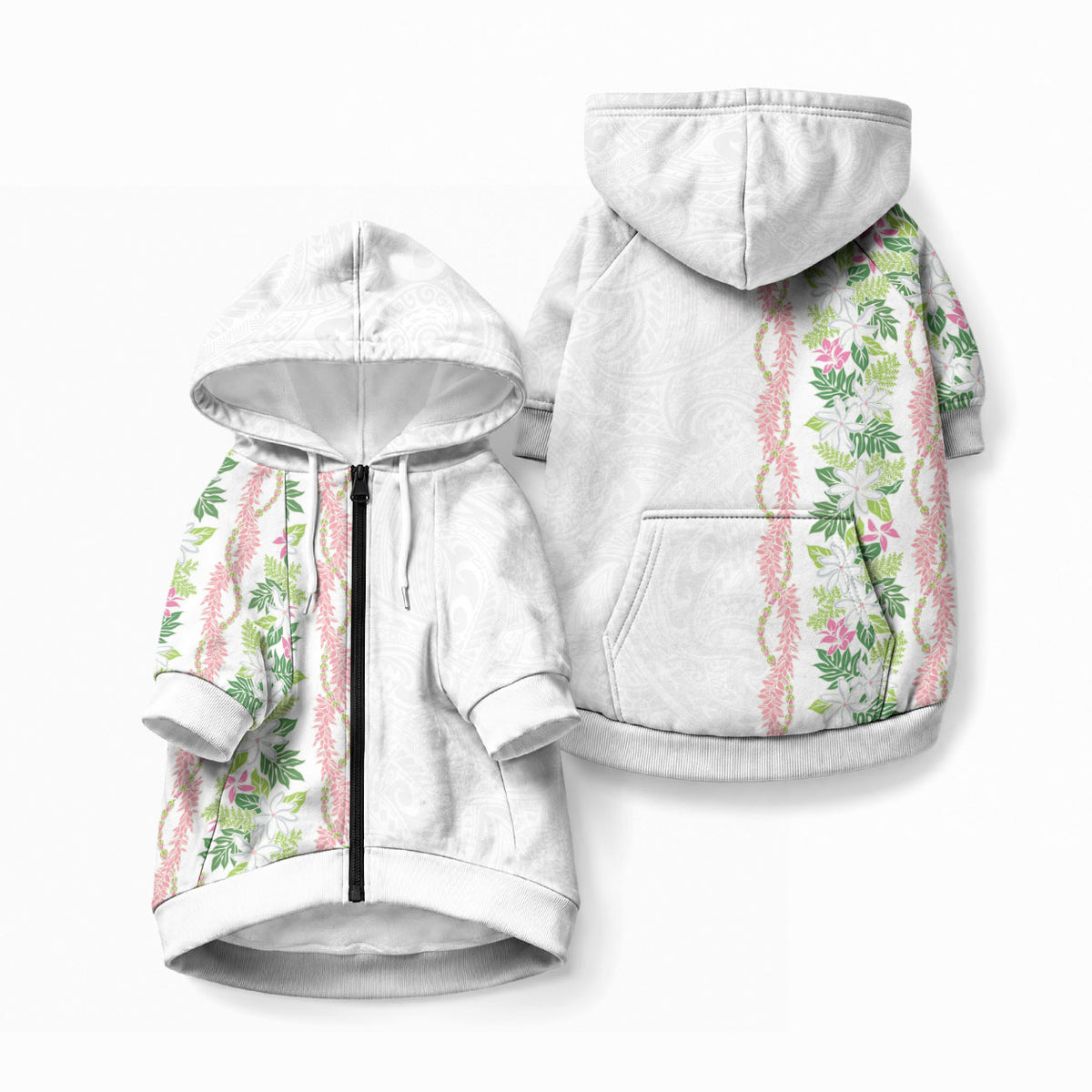 Monstera Tiare Plumeria Pet Hoodie Green Polynesian Pattern LT01 Zip-up Green - Polynesian Pride