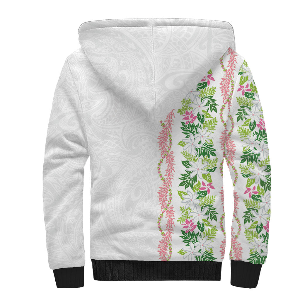 Monstera Tiare Plumeria Sherpa Hoodie Green Polynesian Pattern LT01 - Polynesian Pride
