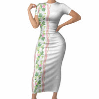 Monstera Tiare Plumeria Short Sleeve Bodycon Dress Green Polynesian Pattern LT01 Long Dress Green - Polynesian Pride