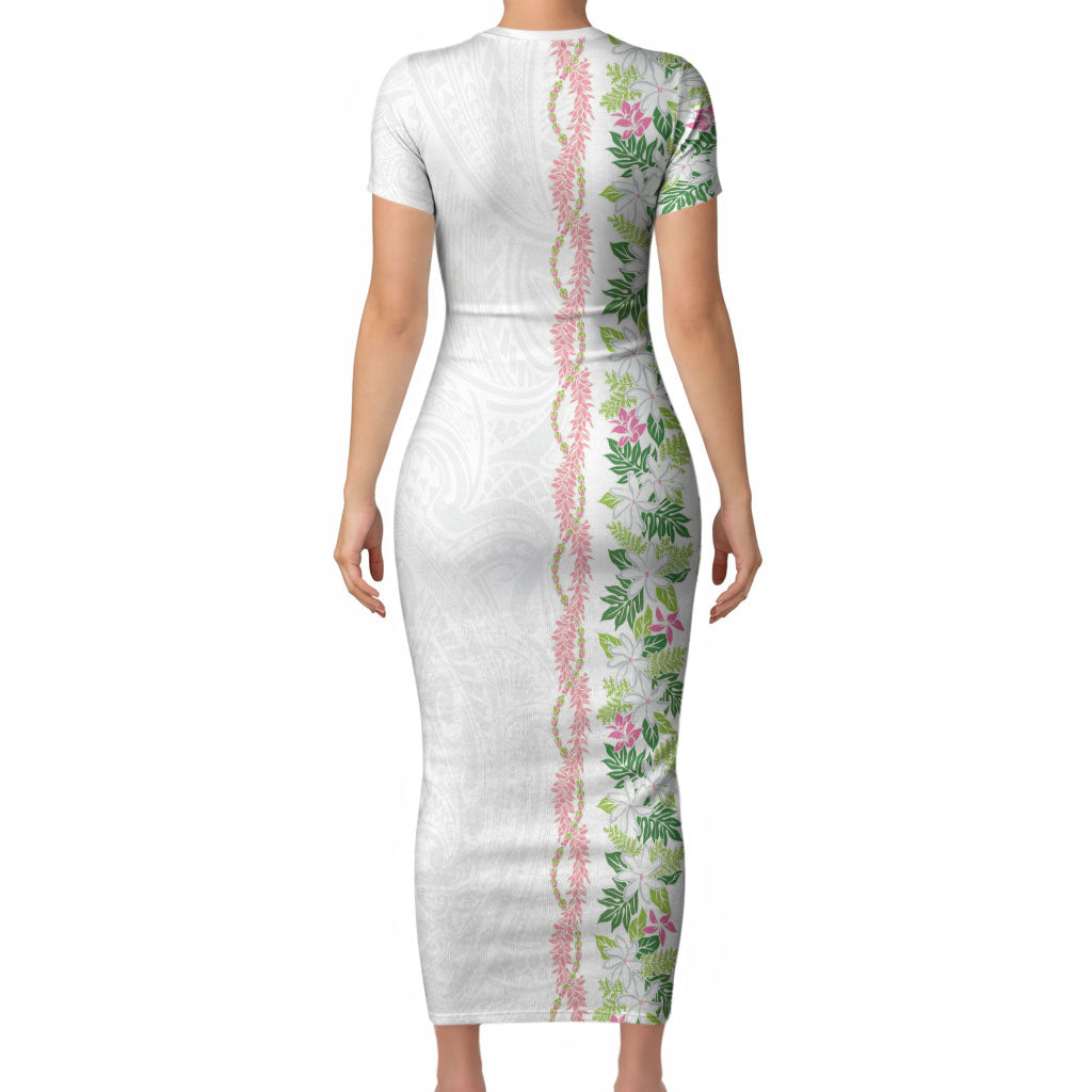 Monstera Tiare Plumeria Short Sleeve Bodycon Dress Green Polynesian Pattern LT01 - Polynesian Pride